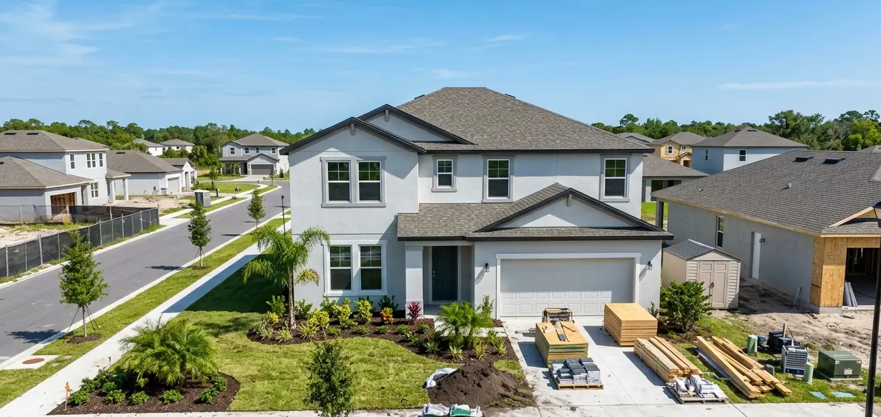 New construction home being built in Clay County FL real estate development representing Oakleaf Plantation growth in 2026