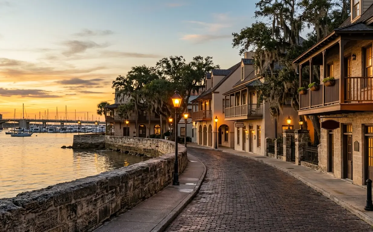 Historic downtown St. Augustine FL waterfront representing St. Johns County FL real estate community character in 2026