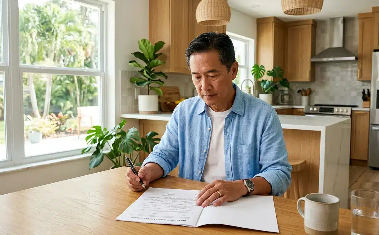 Florida buyer reviewing buyer agent compensation agreement before signing showing post-2024 commission transparency in 2026