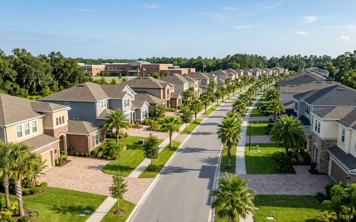 Clay County FL suburban neighborhood showing homes available for VA home loans Florida military family buyers