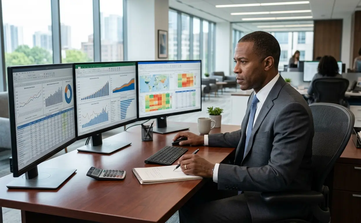 Real estate analyst reviewing Florida housing market 2026 data charts showing inventory and price trends for buyers and sellers 