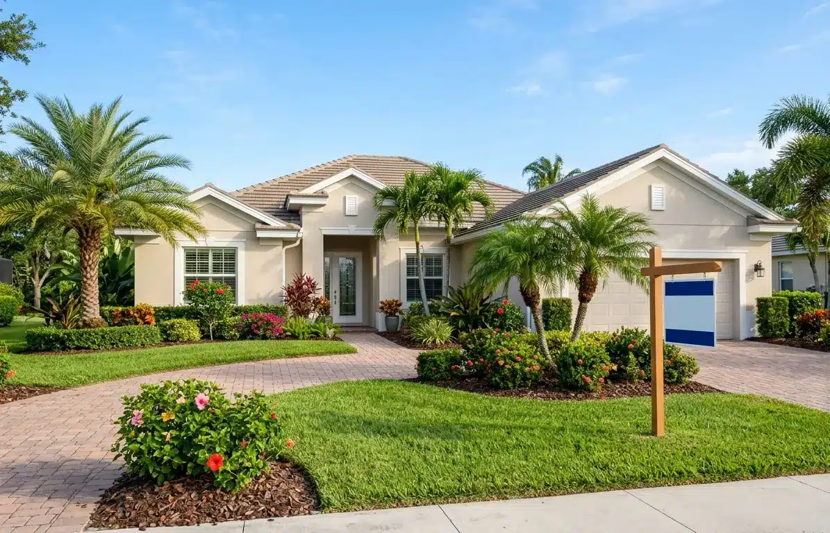 Florida home with professional for sale sign representing home selling costs in Florida process for sellers