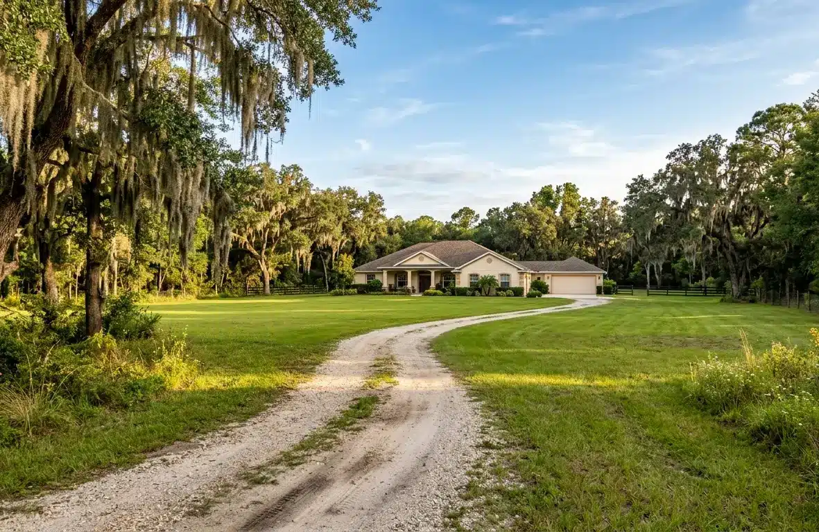 Living in Middleburg FL rural property on large green lot with mature oak trees showing affordable Clay County lifestyle 2026
