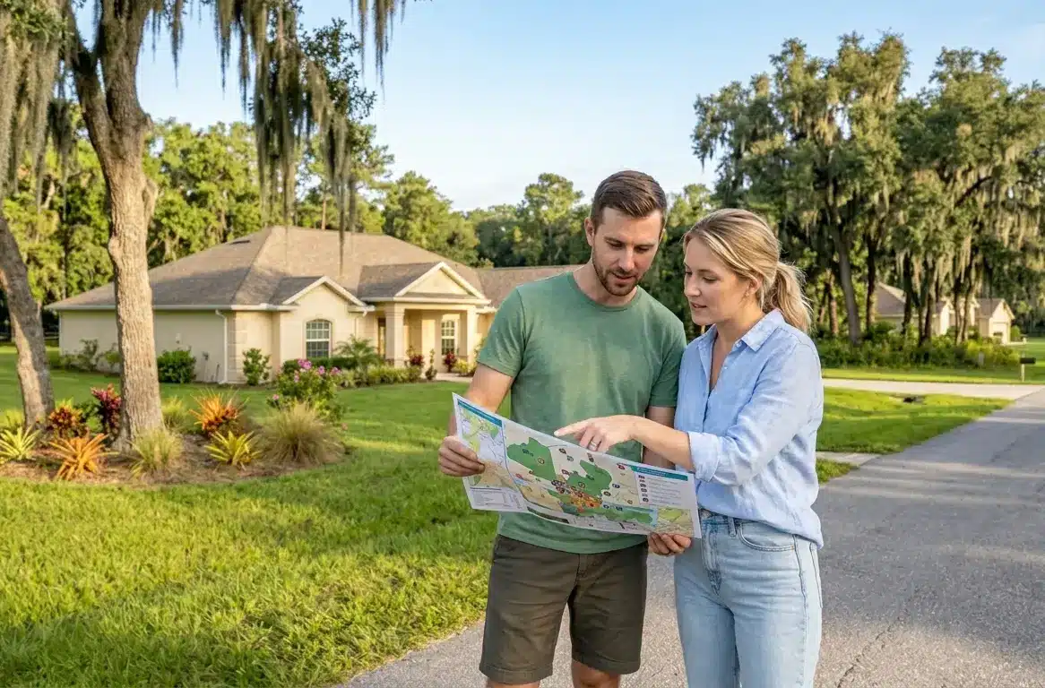 Young couple comparing Middleburg FL real estate to other Clay County communities before deciding where to buy in 2026