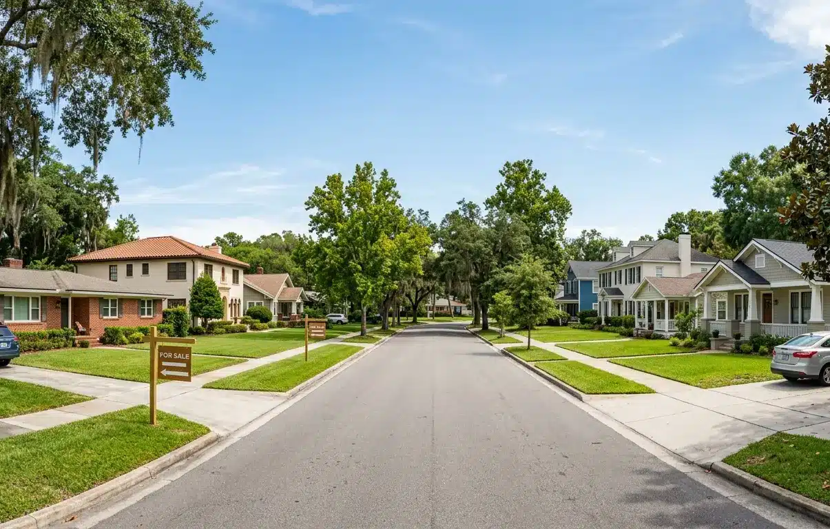 Northeast Florida residential street showing mixed housing inventory representing Florida housing market 2026 conditions