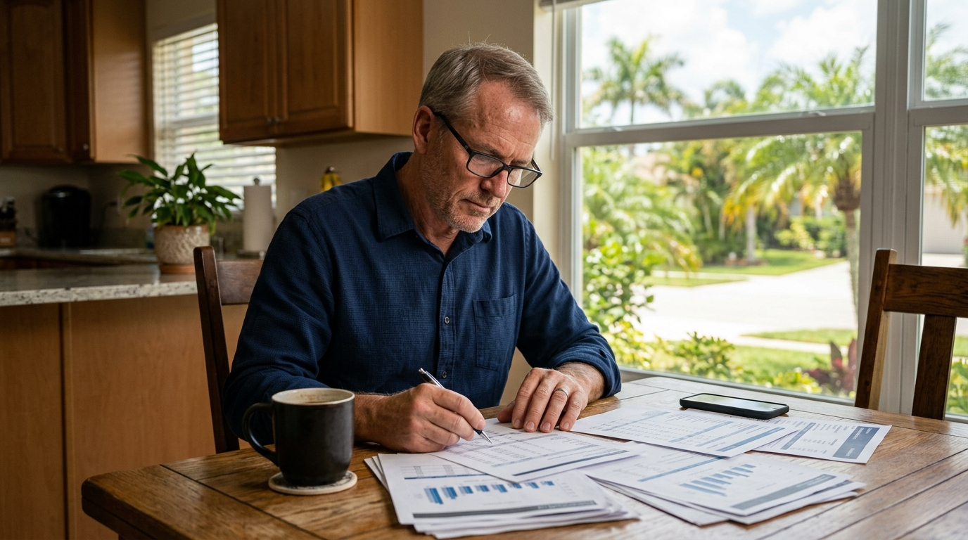 Homebuyer reviewing HOA reserve fund documents and financial statements before buying a Florida property