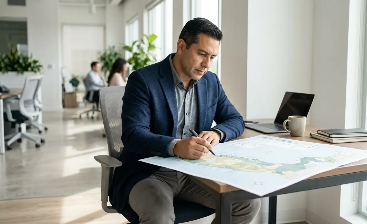 Real estate analyst reviewing Florida statewide regional home price map showing average home price in Florida variations 2026