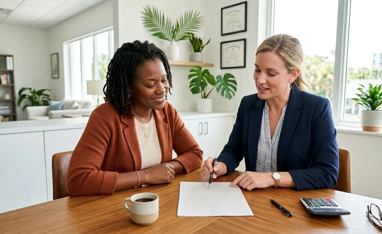 Florida home seller reviewing net proceeds statement with attorney showing seller side Florida closing costs breakdown in 2026