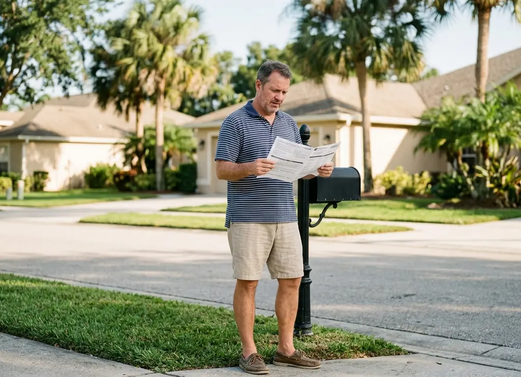 Florida homeowner receiving TRIM property tax notice at mailbox considering filing Florida property tax appeal