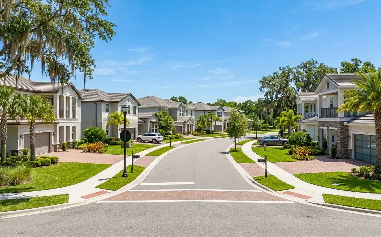 Jacksonville FL suburban neighborhood street with newer homes showing where families buy in best neighborhoods guide