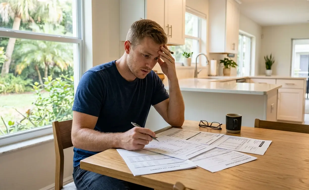 Florida buyer reviewing cost of living documents when moving to St. Augustine FL showing insurance and housing costs in 2026