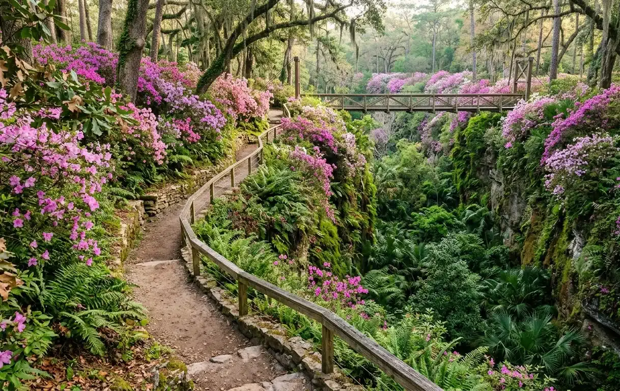 Ravine Gardens State Park Palatka Florida showing spectacular azalea blooms representing top things to do in Palatka Florida
