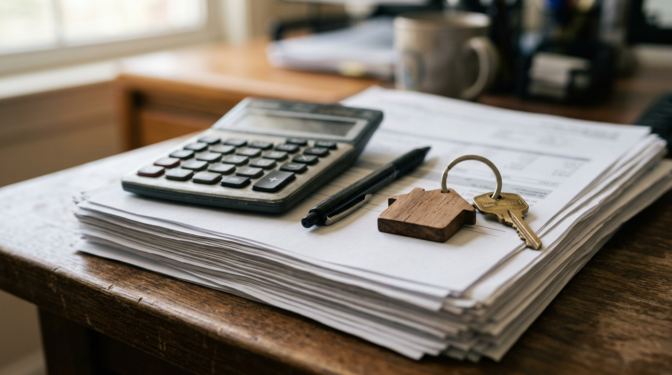 Home financing paperwork and calculator representing mortgage rate planning