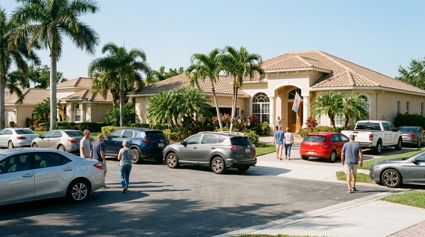 Busy open house scene illustrating high buyer demand in a seller's market