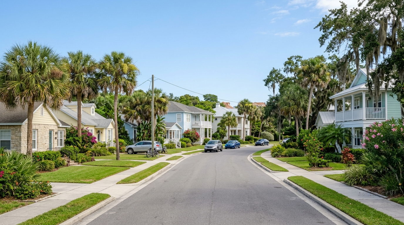 Residential neighborhood street in St. Johns County Florida