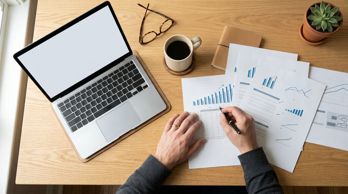Homebuyer calculating home purchase budget and mortgage options