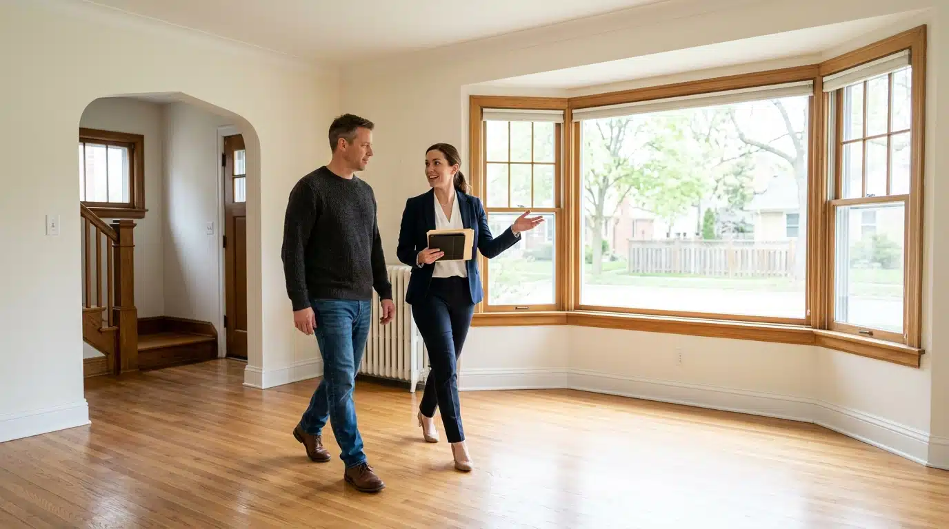 Buyer touring a bank-owned foreclosure home in Florida