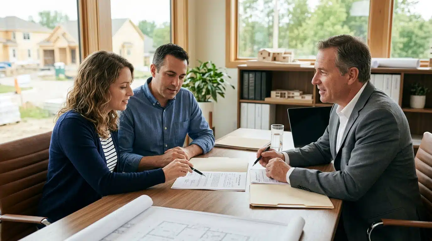 Buyers reviewing a new construction contract in Florida