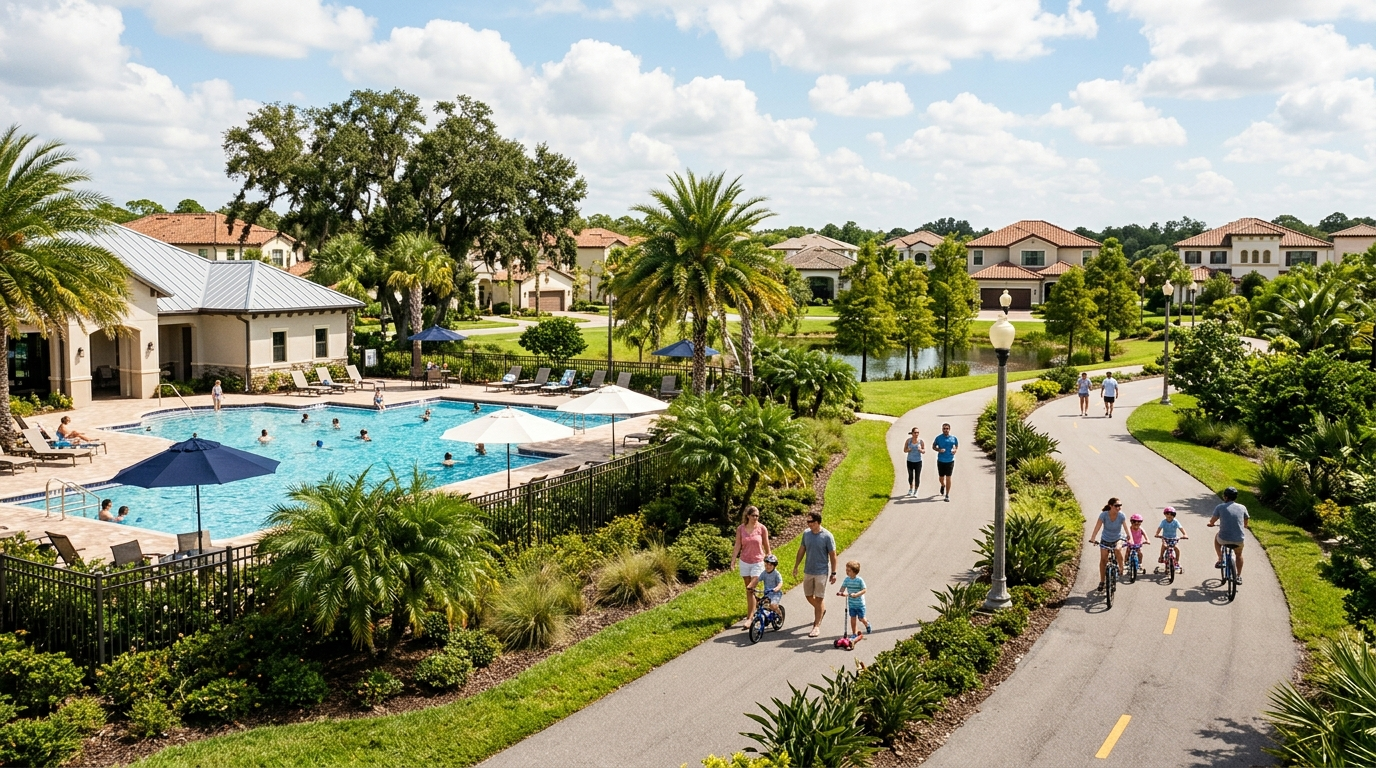 Community trail and pool amenities in Nocatee Florida