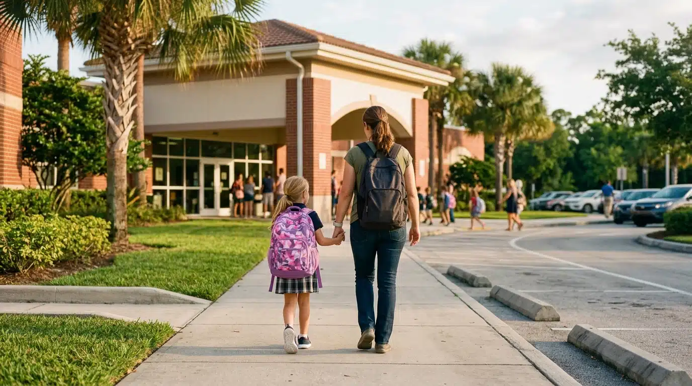 parent and child walking to one of the top rated elementary schools in Florida