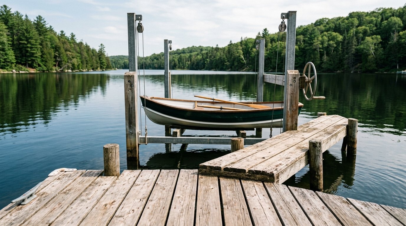 Private dock and boat lift on a waterfront home in St. Johns County FL
