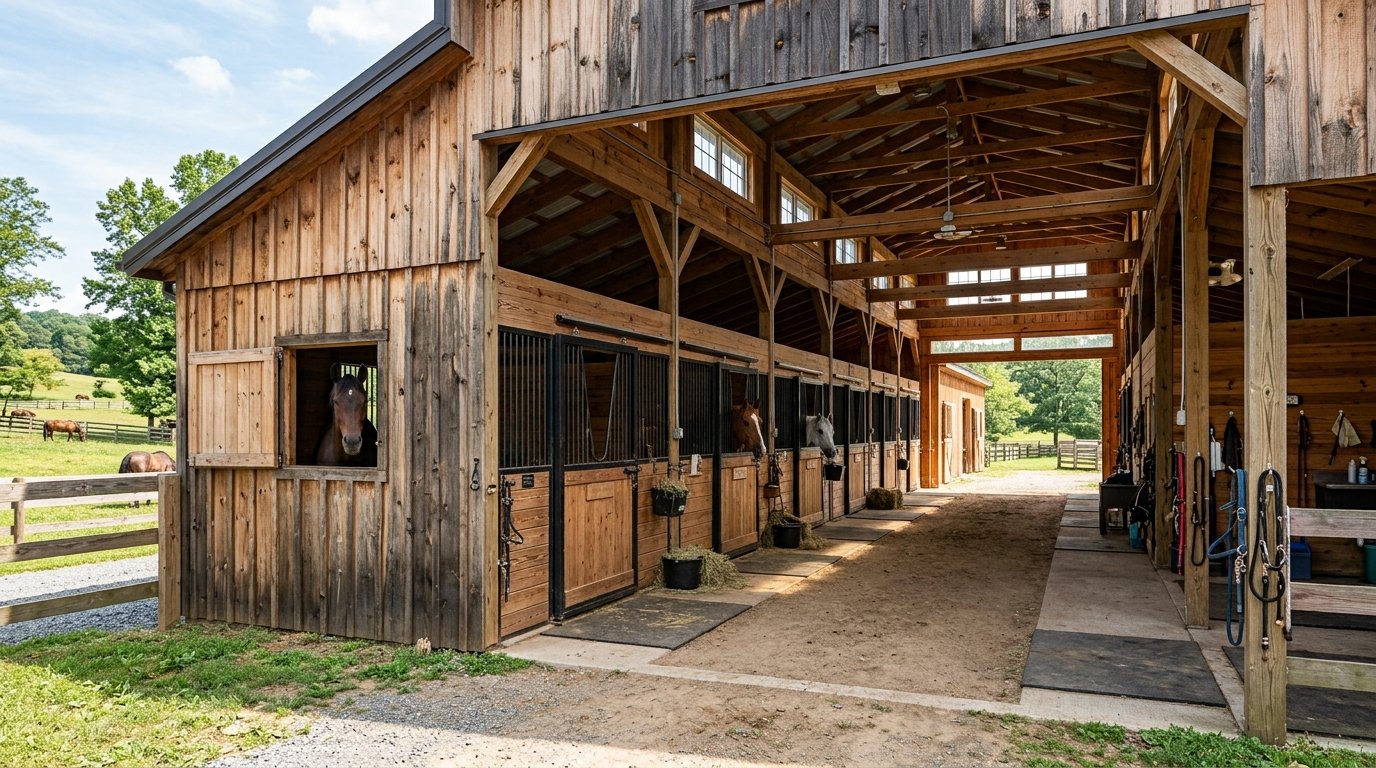 Barn on a horse farm for sale in Florida.