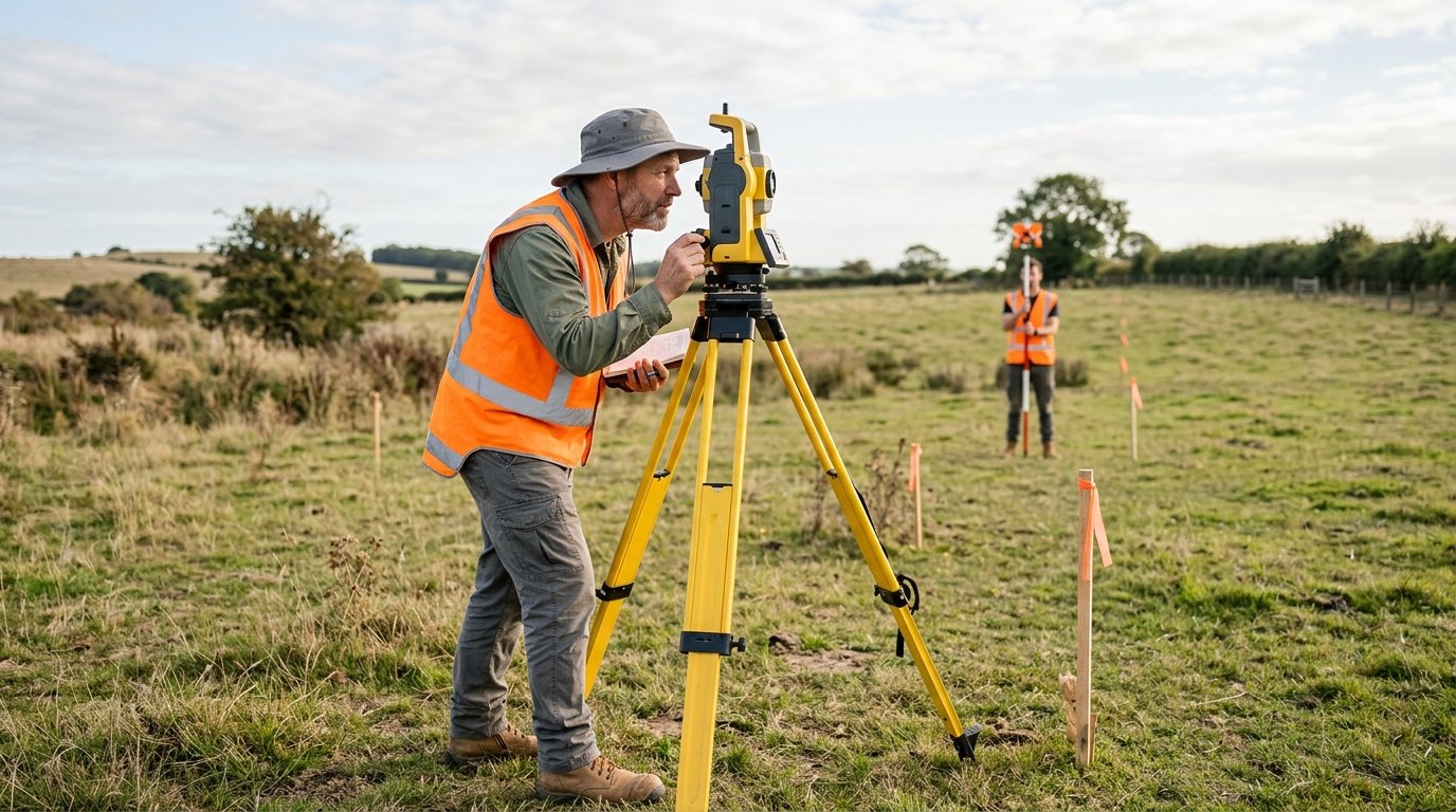 Land surveyor checking property boundaries in Florida.